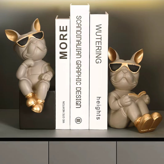 Bulldog Vibes Bookends – Chic Resin Dog Decor for Modern Shelves