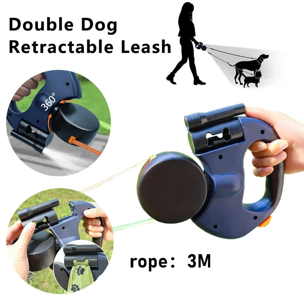 3M Retractable Dual Dog Leash – Walk Two, Tangle-Free